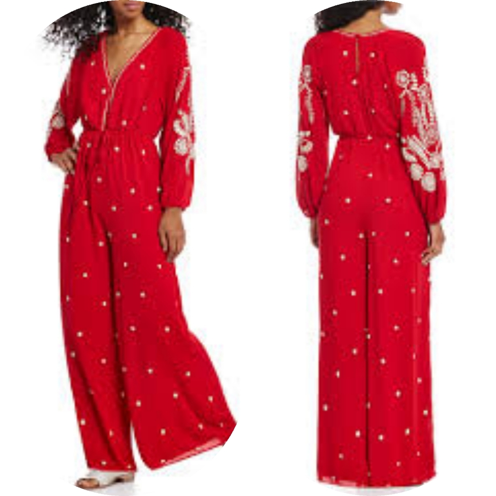 Free People Embroidered V-Neck Jumpsuit